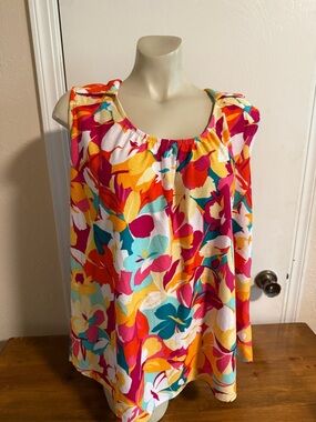 Cato Floral Sleeveless Blouse in Pink, Yellow, Teal & White